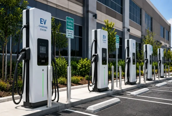 electric vehicle charging stations in a lot