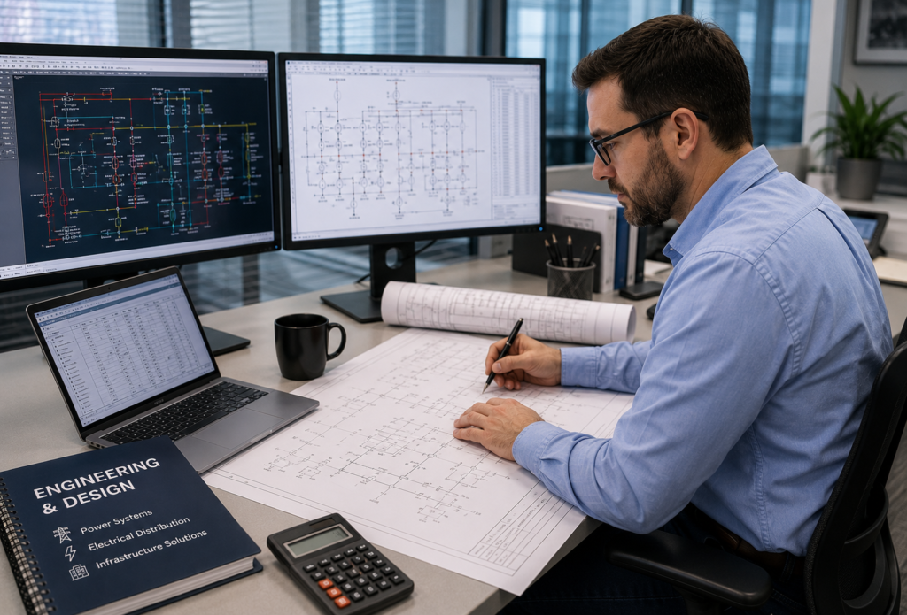 focused engineer at design desk