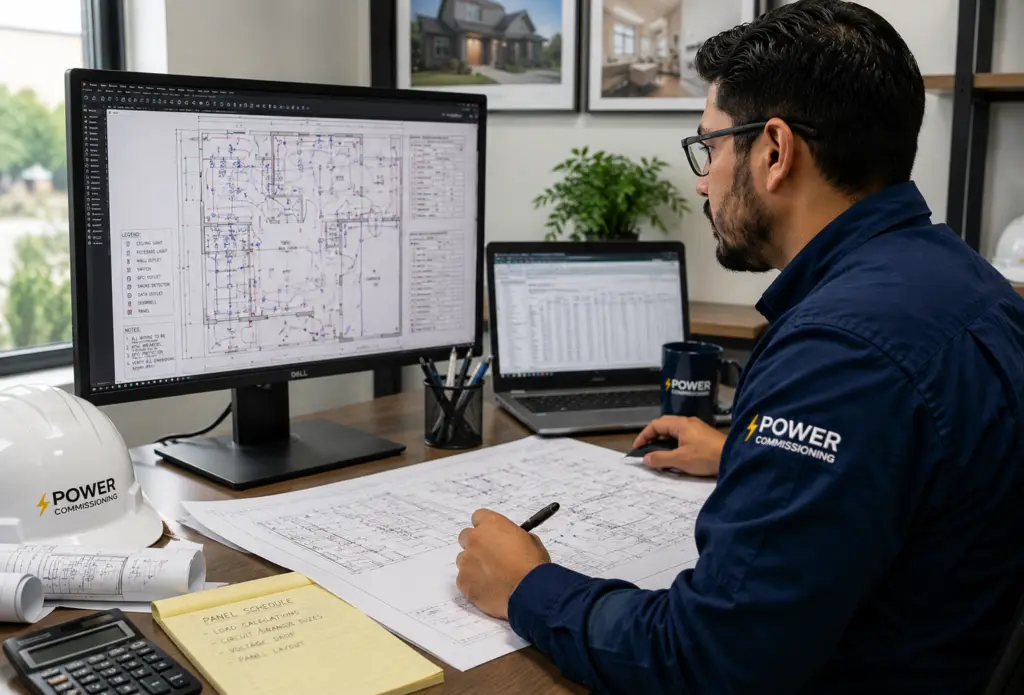 focused engineer working on electrical plans